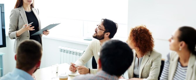 Manager leads a meeting in the office