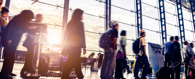 Blurred shot of people walking through Malaysia airport