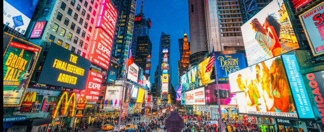 Times Square in New York City at dusk