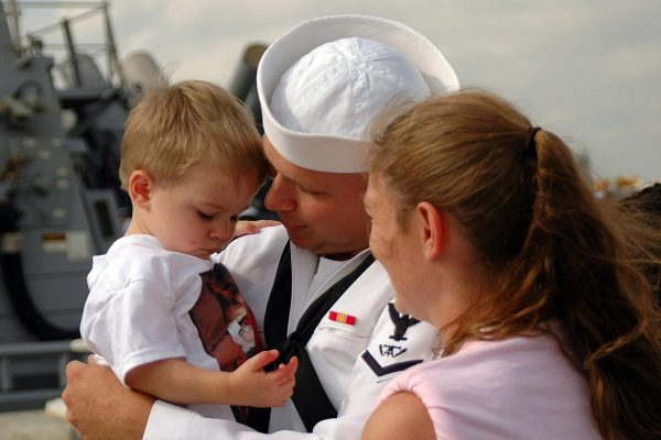 US Navy sailor greets toddler son and wife after returning from service