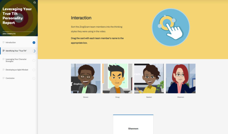 Screenshot of Tilt 365 learning materials created in Articulate Rise