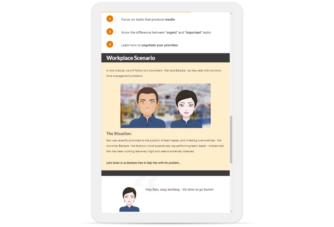 Screenshot of mobile-friendly human resources e-learning module